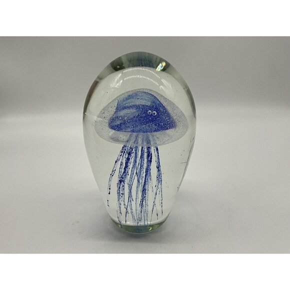 Art Glass Mouth Blown Sapphire Jellyfish Handmade 6"High Paperweight Collectible - Picture 16 of 16
